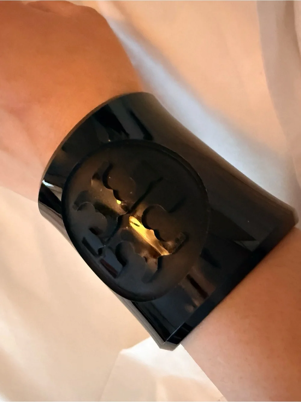 Tory Burch Glossy Black Logo Cuff Bracelet